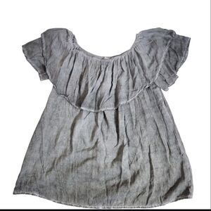 ENTRO Gray Gypsy Boho Festival Off The Shoulder Ruffle Flounce Blouse SZ Medium